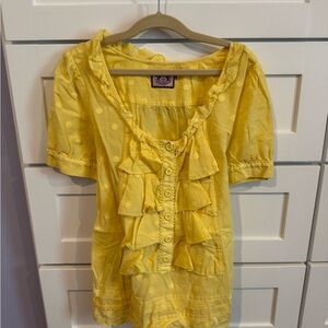 Juicy Couture Yellow Polka Dot Ruffle Blouse